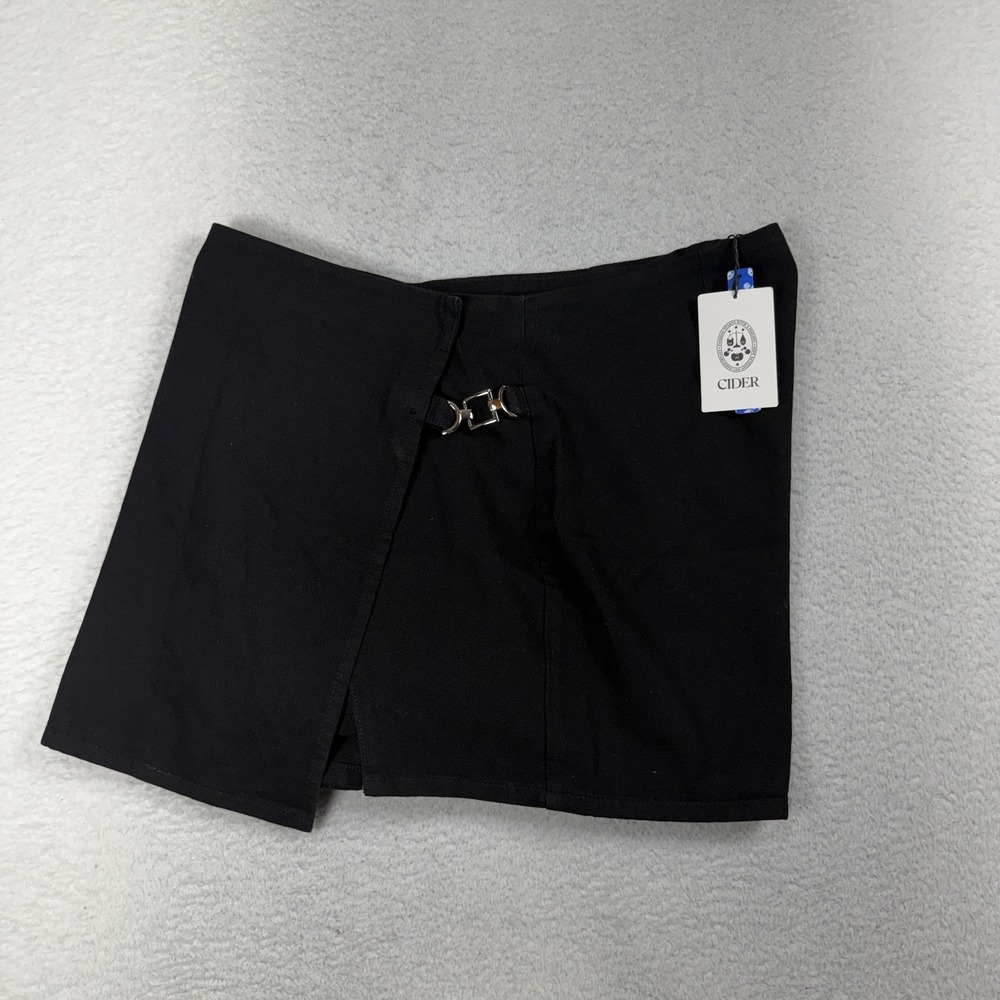 Cider Black Mini Skirt Size W38.5x18 Asymmetric Linked Zipper Skort NWT